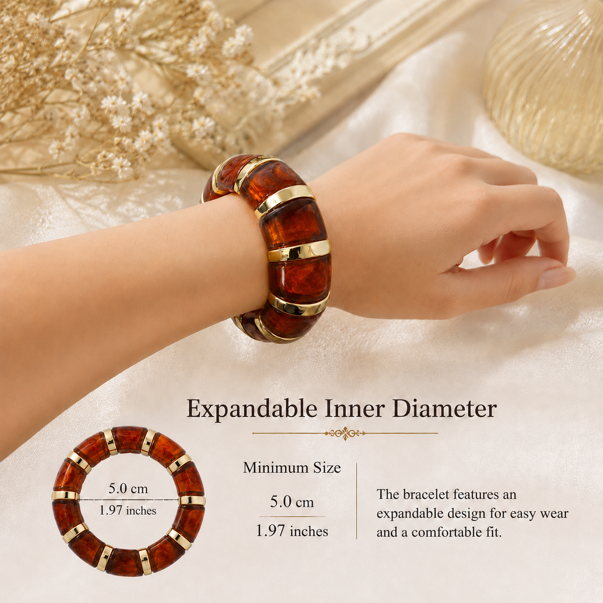 Udroze Caramel chunky resin stretch bangle bracelet - bracelet dimensions