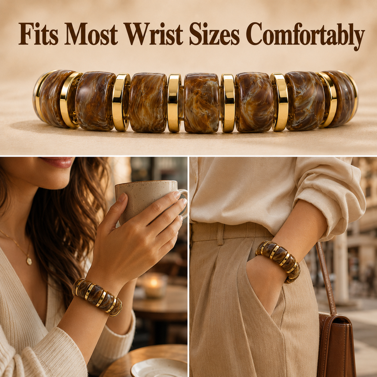 Udroze Coffee chunky resin stretch bangle bracelet - product detail