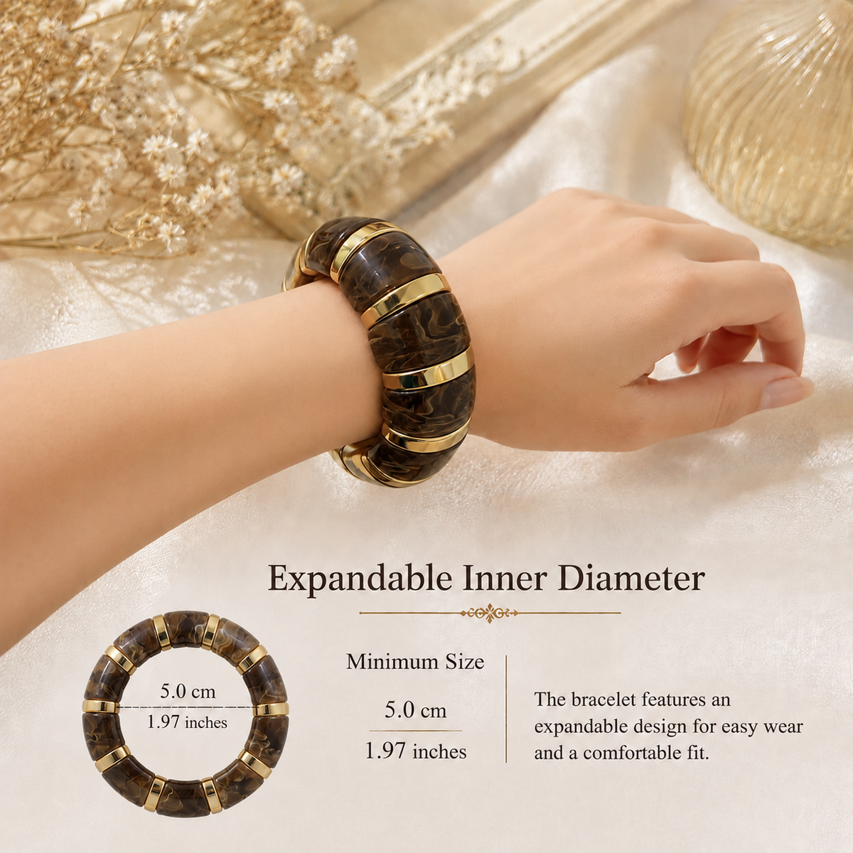 Udroze Coffee chunky resin stretch bangle bracelet - bracelet dimensions