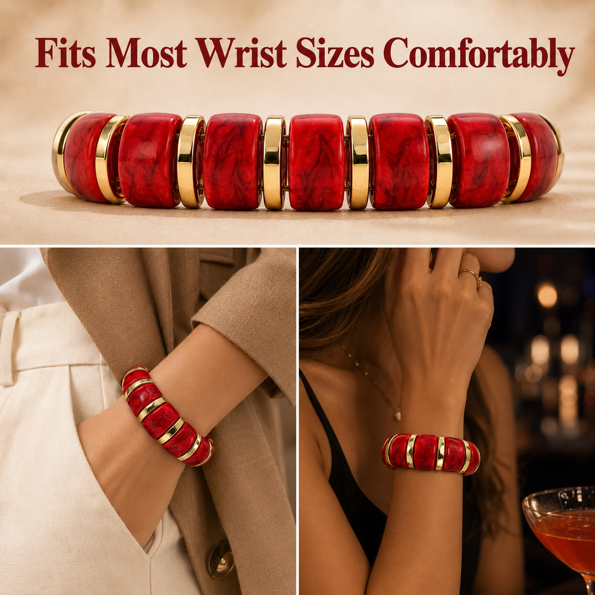 Udroze Crimson chunky resin stretch bangle bracelet - product detail