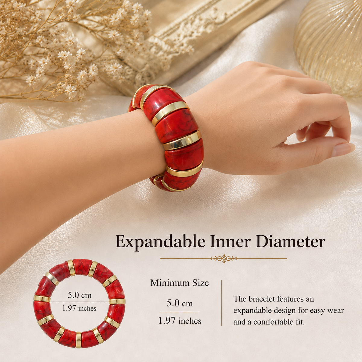 Udroze Crimson chunky resin stretch bangle bracelet - bracelet dimensions