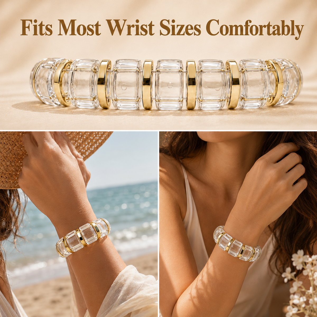 Udroze Crystal chunky resin stretch bangle bracelet - product detail