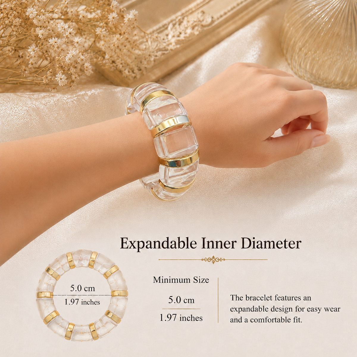 Udroze Crystal chunky resin stretch bangle bracelet - bracelet dimensions