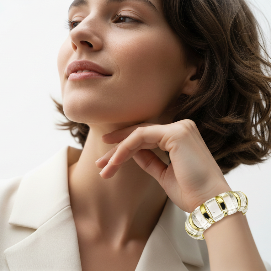 Udroze Crystal chunky resin stretch bangle bracelet - additional product image