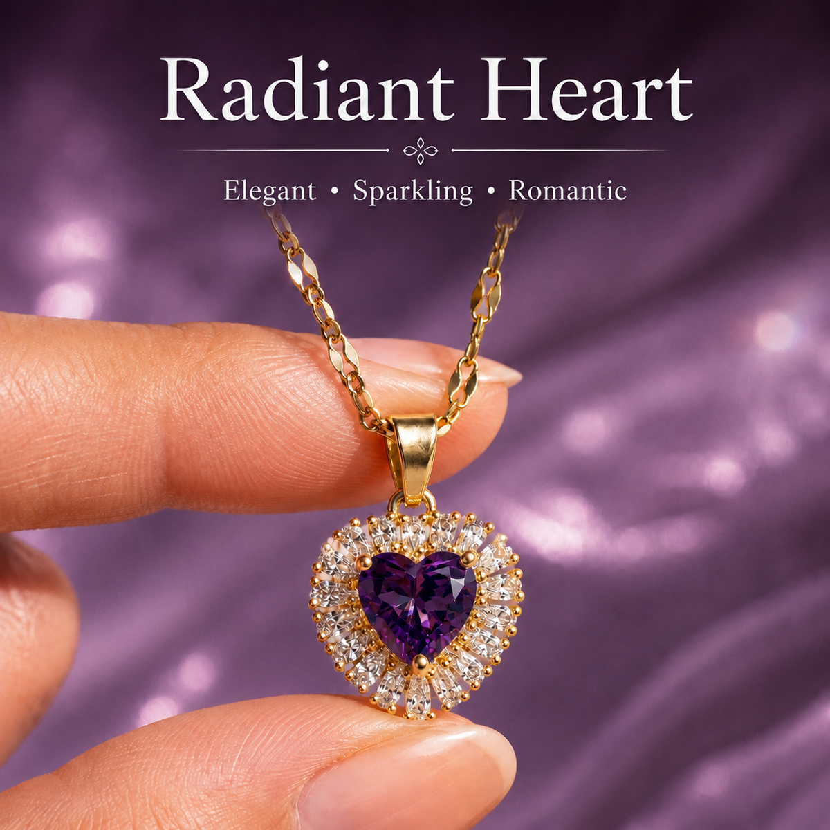 UDROZE Amethyst Violet heart necklace - crystal detail