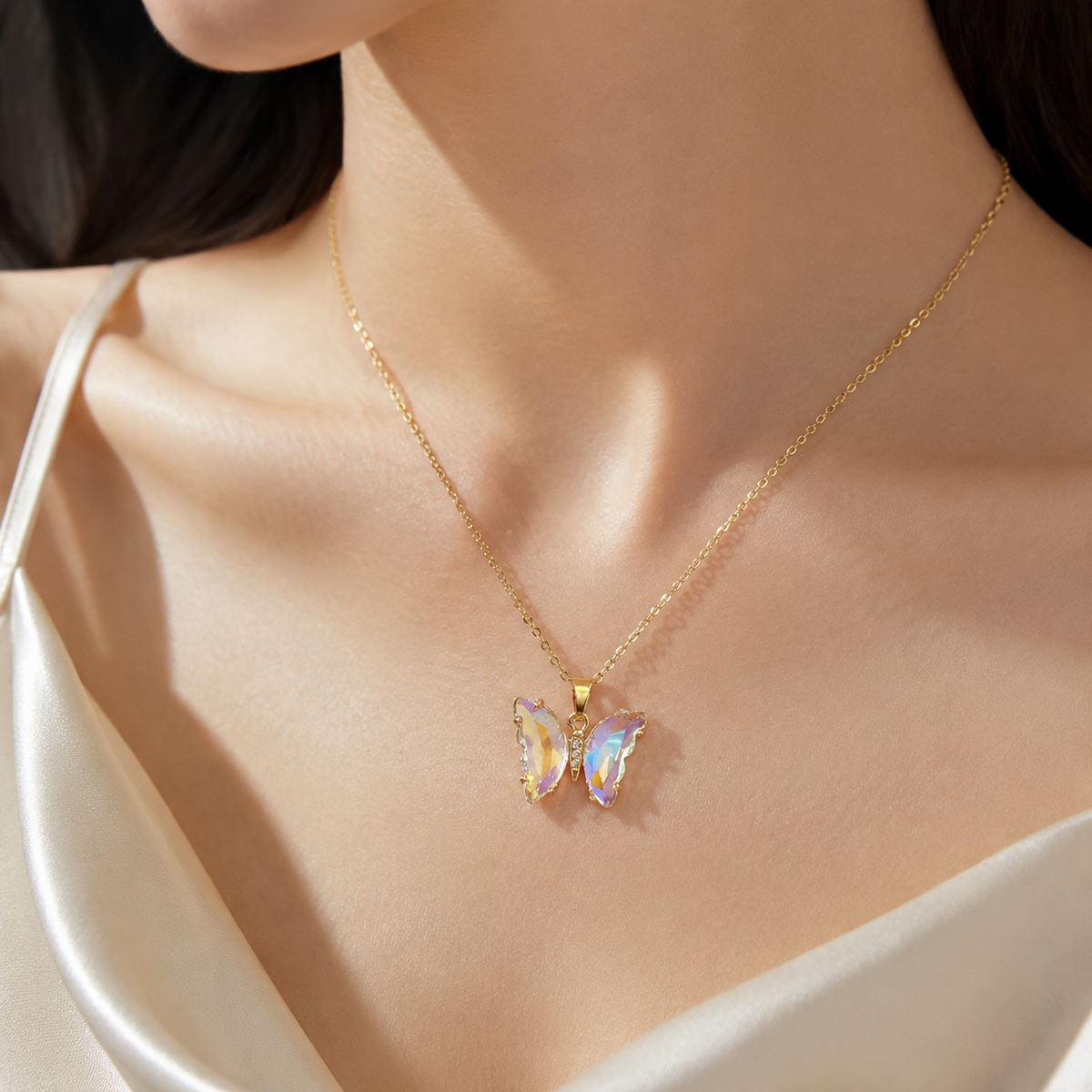 UDROZE Aurora Crystal butterfly necklace - crystal detail