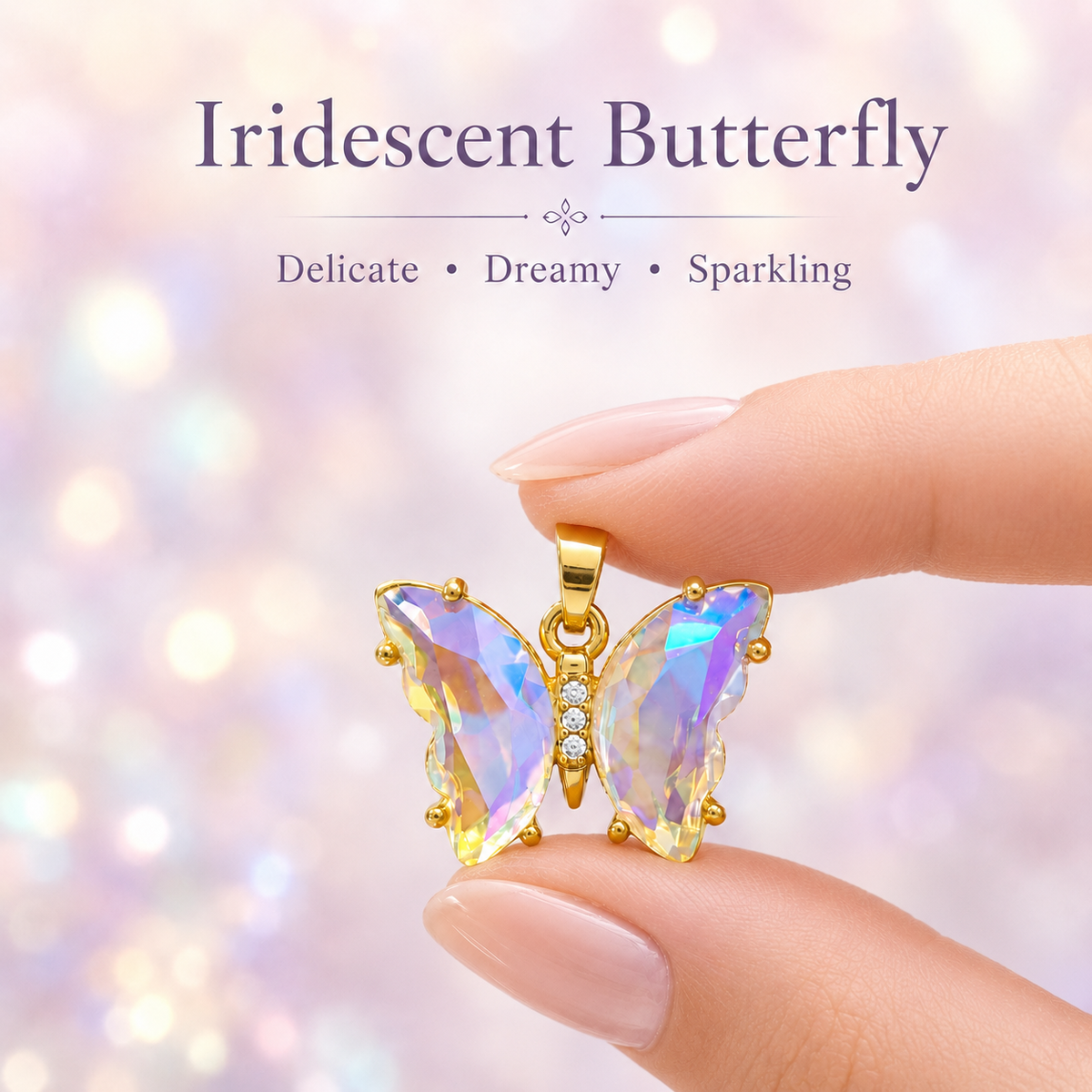 UDROZE Aurora Crystal butterfly necklace - crystal detail