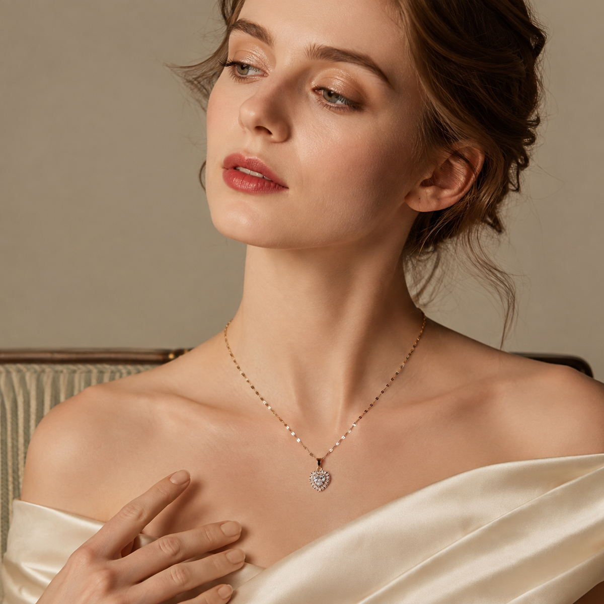 UDROZE Diamond Ice heart necklace - model wearing the necklace