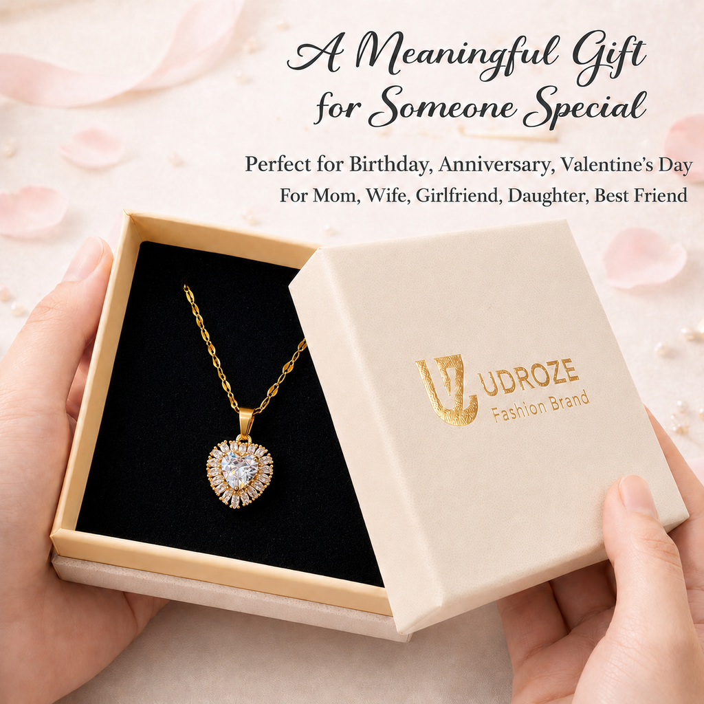 UDROZE Diamond Ice heart necklace - gift presentation