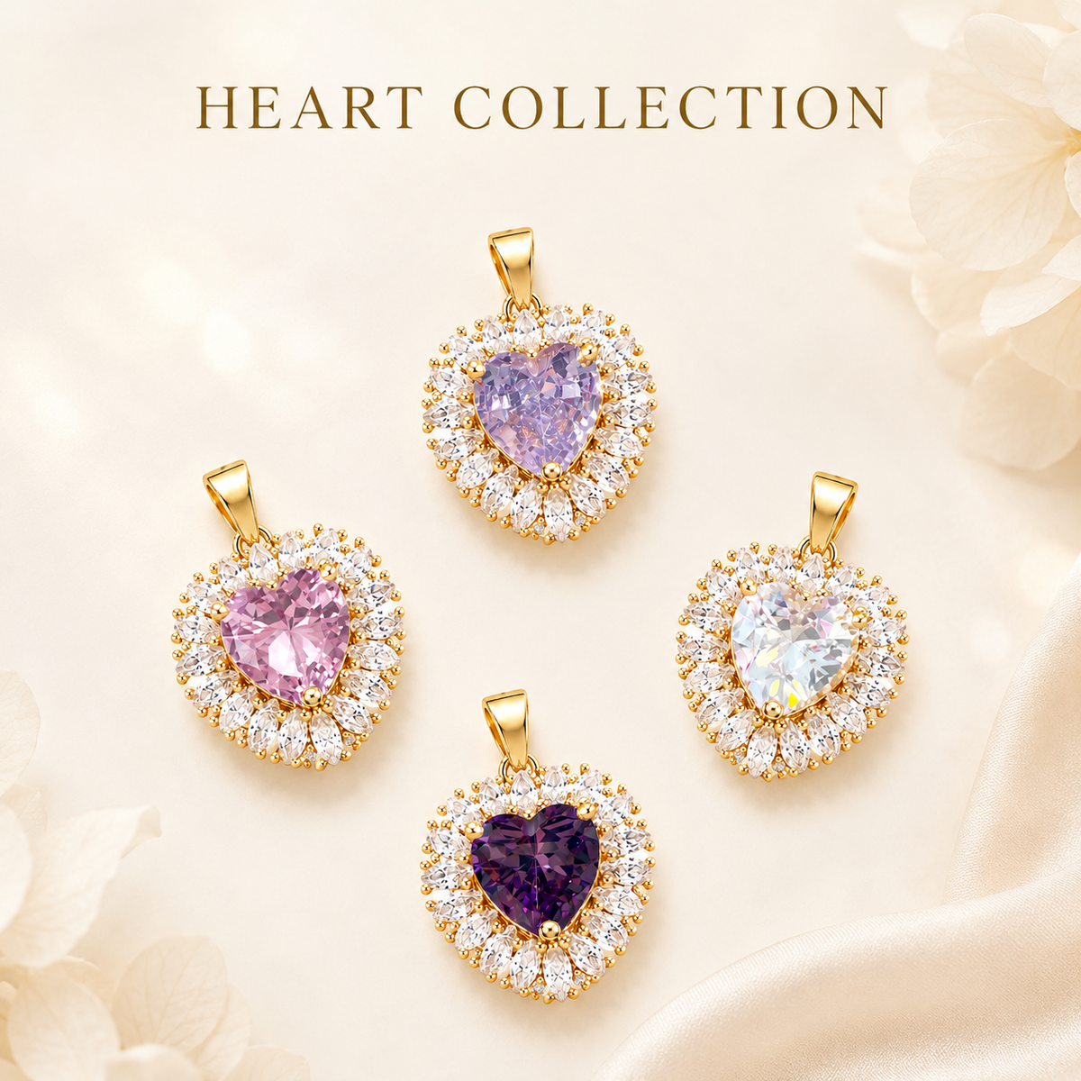 UDROZE Diamond Ice heart necklace - color collection