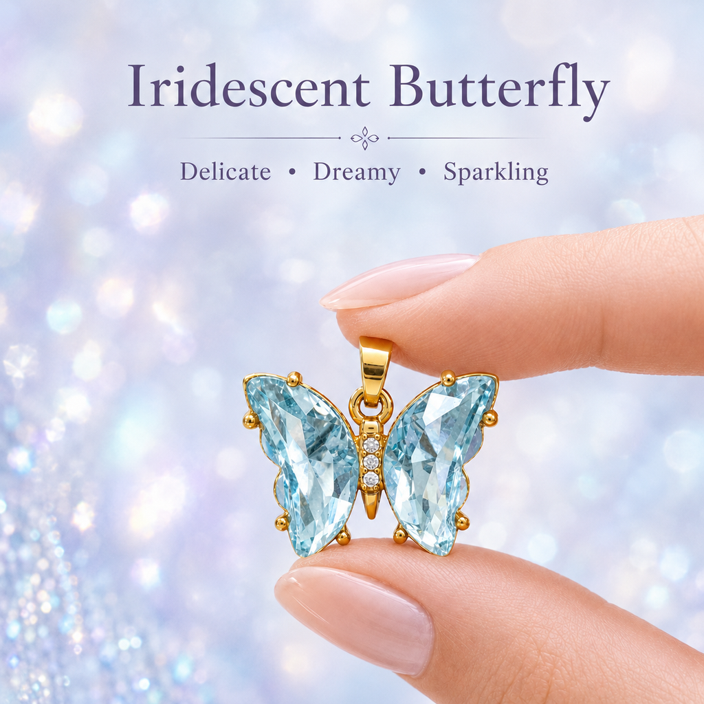 UDROZE Glacier Blue butterfly necklace - crystal detail