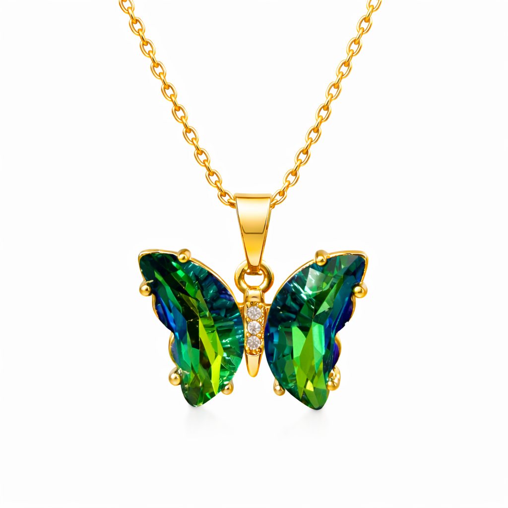 UDROZE Peacock Green butterfly necklace - main product image