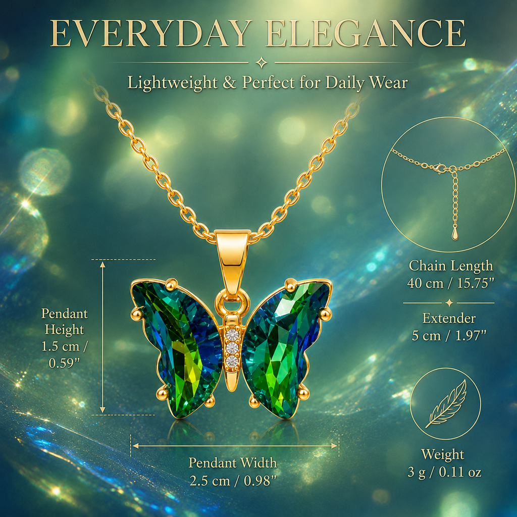 UDROZE Peacock Green butterfly necklace - pendant dimensions