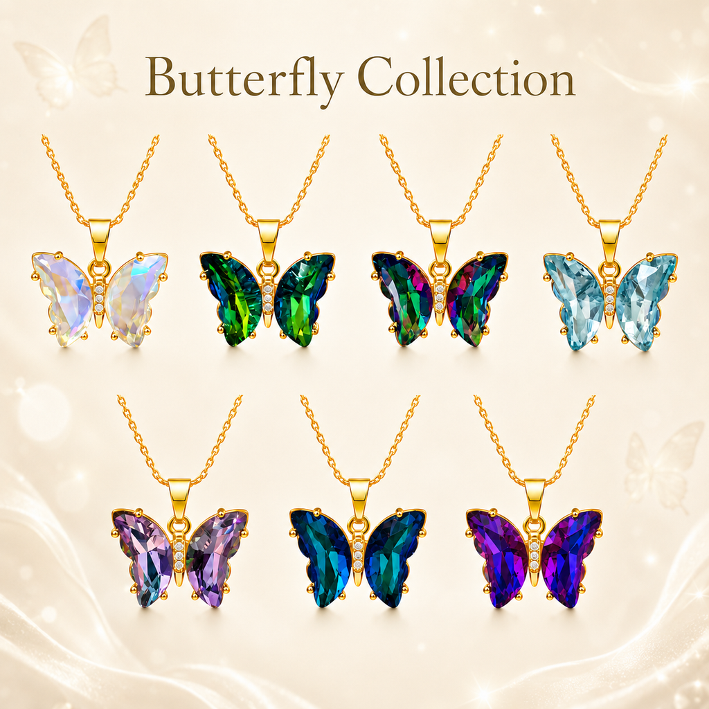 UDROZE Peacock Green butterfly necklace - color collection