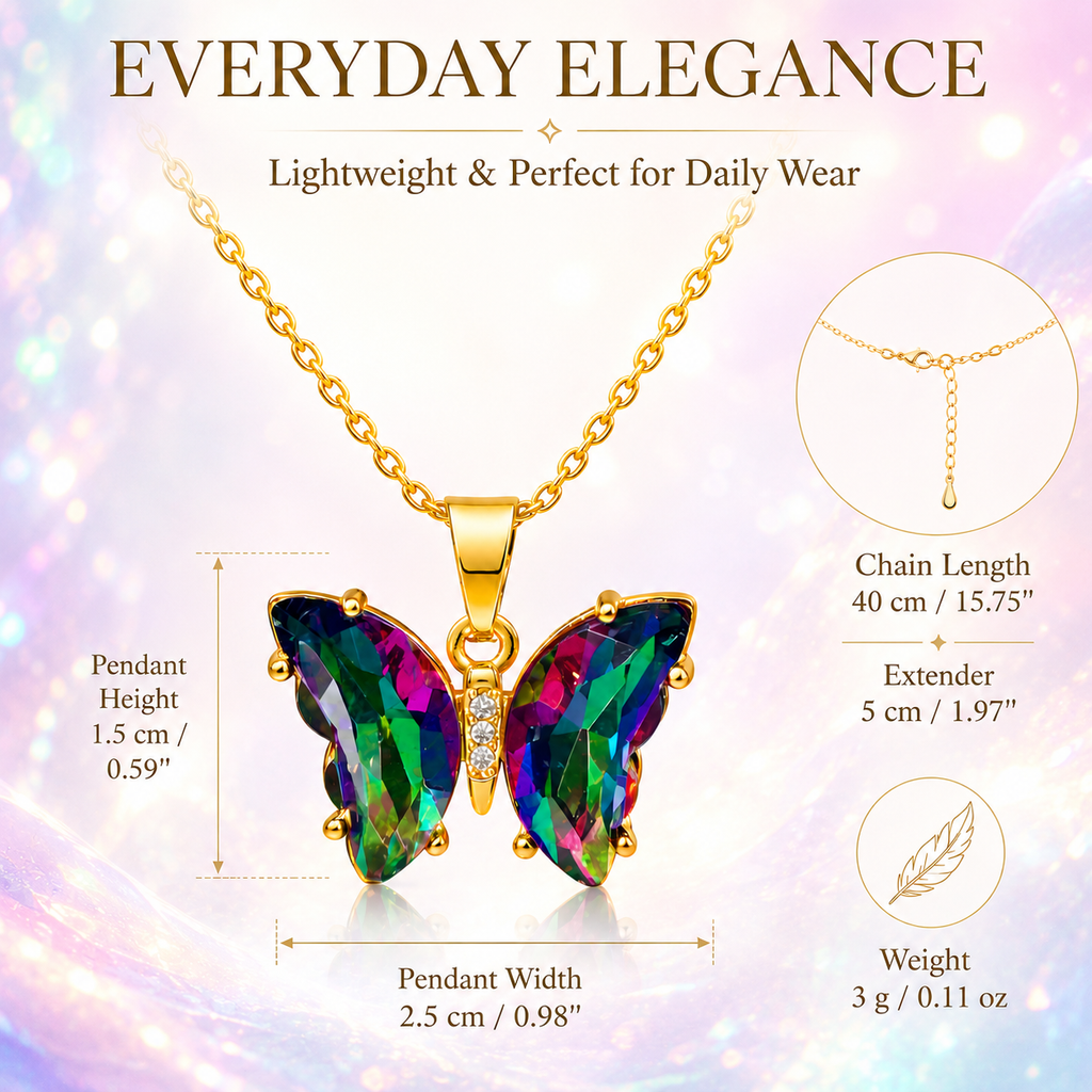UDROZE Rainbow Aurora butterfly necklace - pendant dimensions