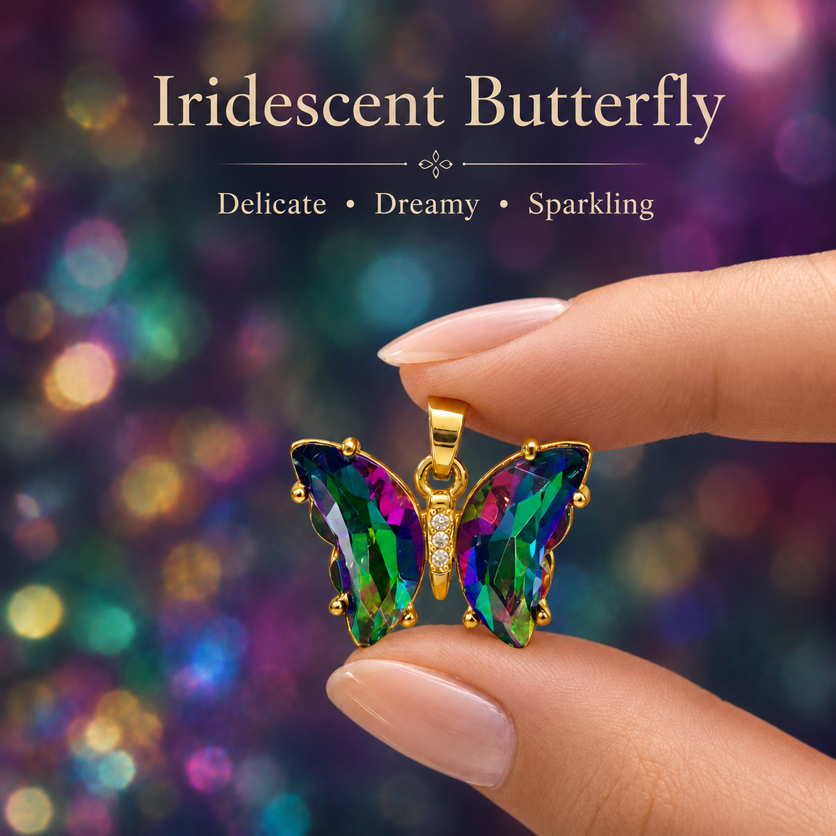 UDROZE Rainbow Aurora butterfly necklace - crystal detail