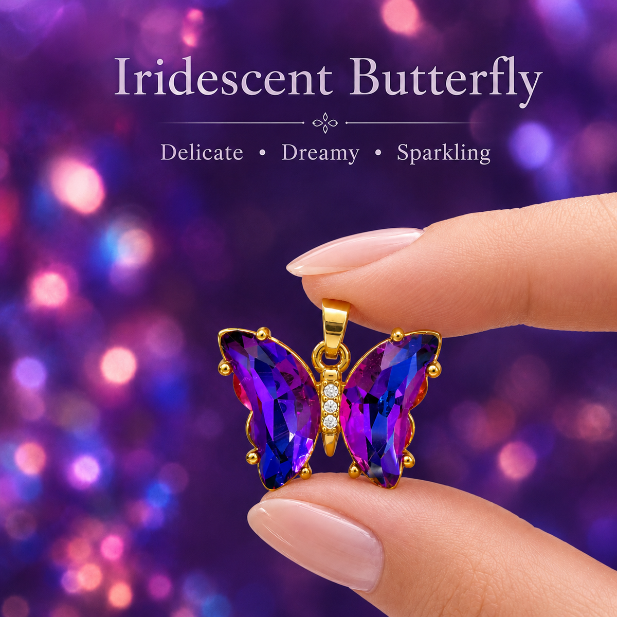 UDROZE Twilight Violet butterfly necklace - crystal detail