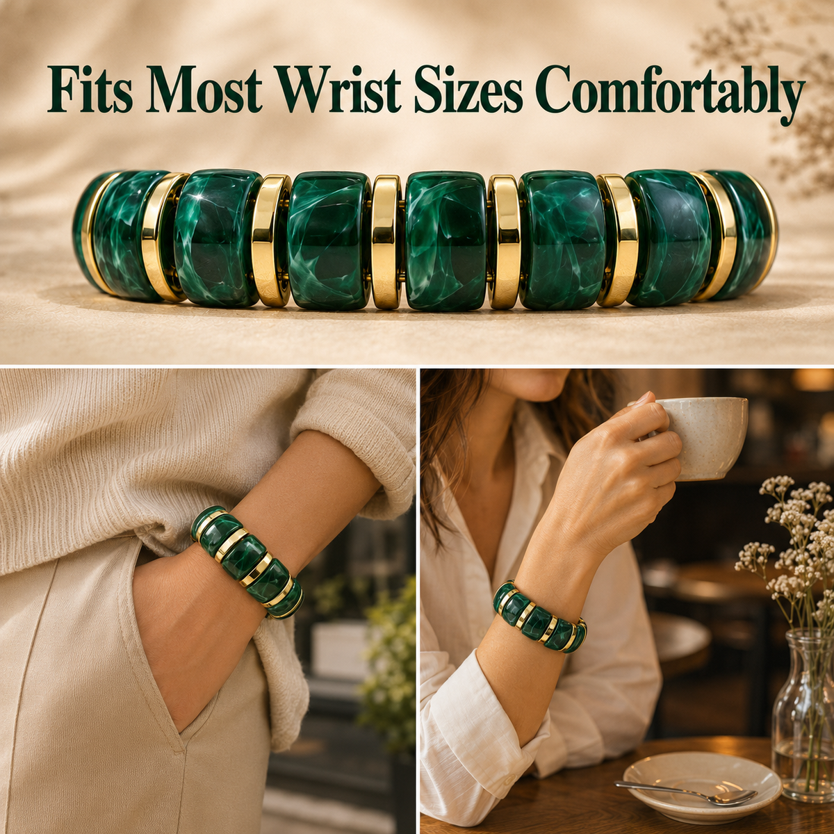 Udroze Emerald chunky resin stretch bangle bracelet - product detail