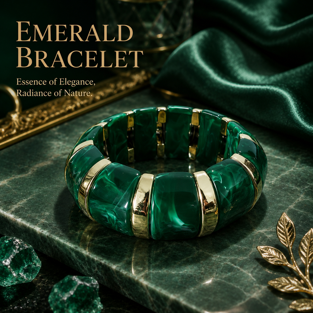 Udroze Emerald chunky resin stretch bangle bracelet - bracelet display