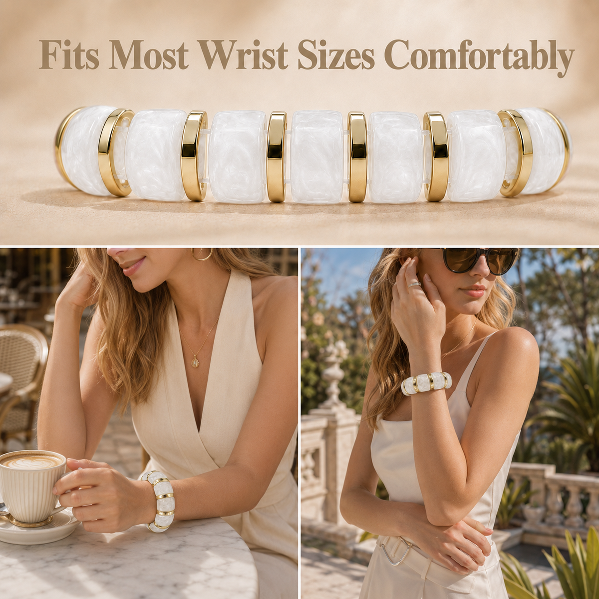 Udroze IcyWhite chunky resin stretch bangle bracelet - product detail