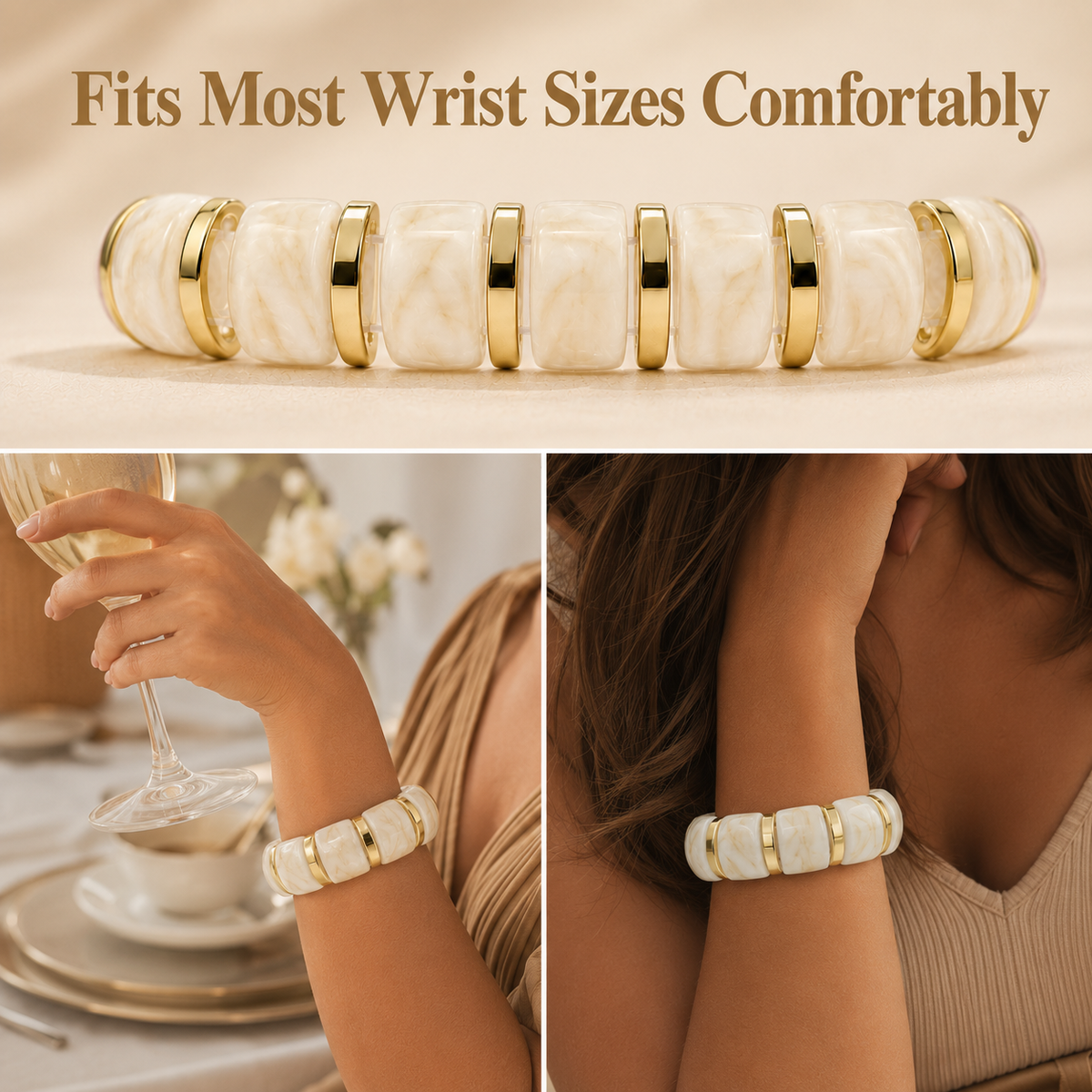 Udroze Ivory chunky resin stretch bangle bracelet - product detail