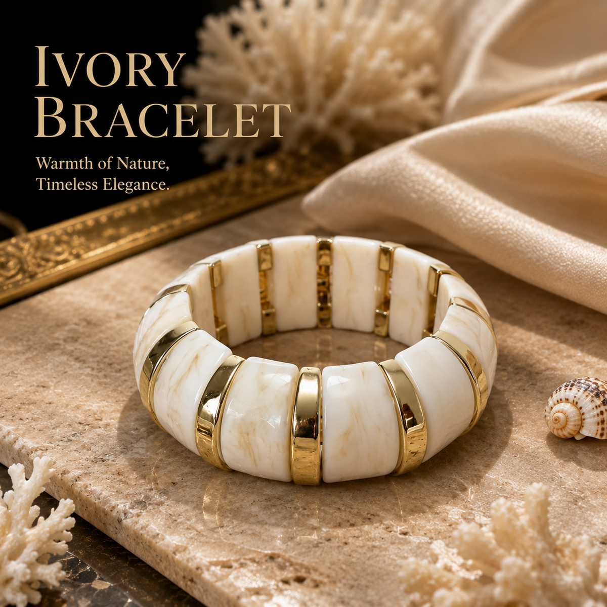 Udroze Ivory chunky resin stretch bangle bracelet - bracelet display