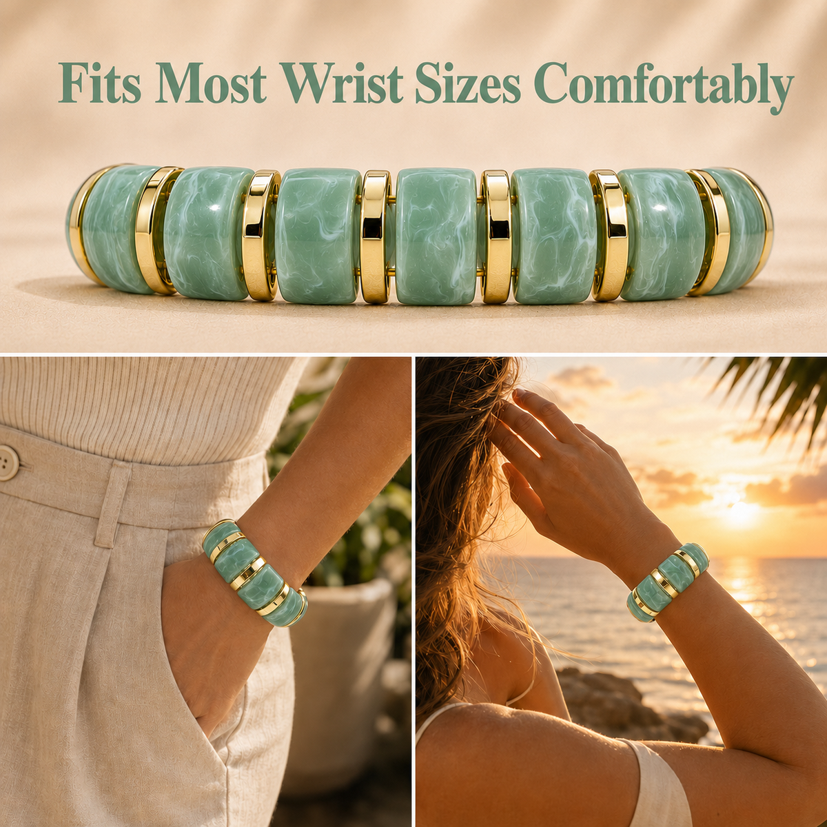 Udroze Jade chunky resin stretch bangle bracelet - product detail