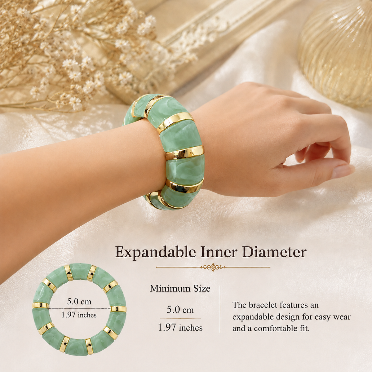 Udroze Jade chunky resin stretch bangle bracelet - bracelet dimensions