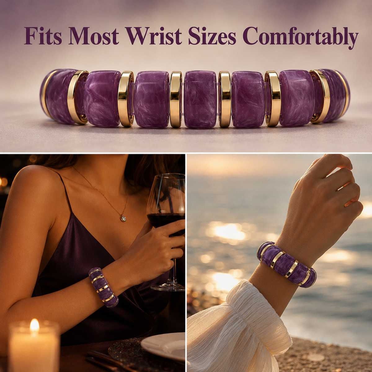 Udroze Mauve chunky resin stretch bangle bracelet - product detail
