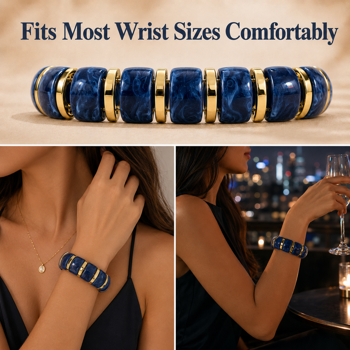 Udroze Navy chunky resin stretch bangle bracelet - product detail