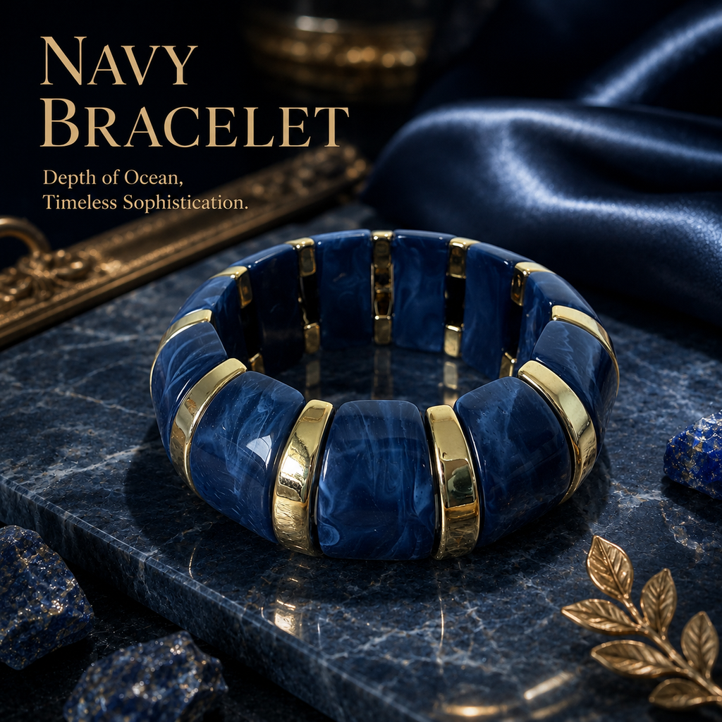 Udroze Navy chunky resin stretch bangle bracelet - display