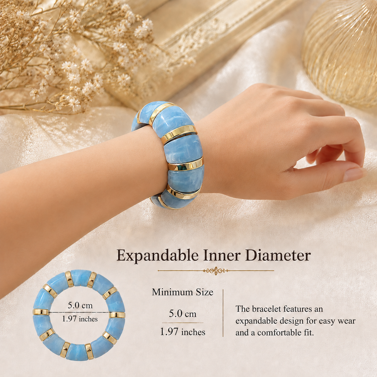 Udroze Periwinkle chunky resin stretch bangle bracelet - bracelet dimensions