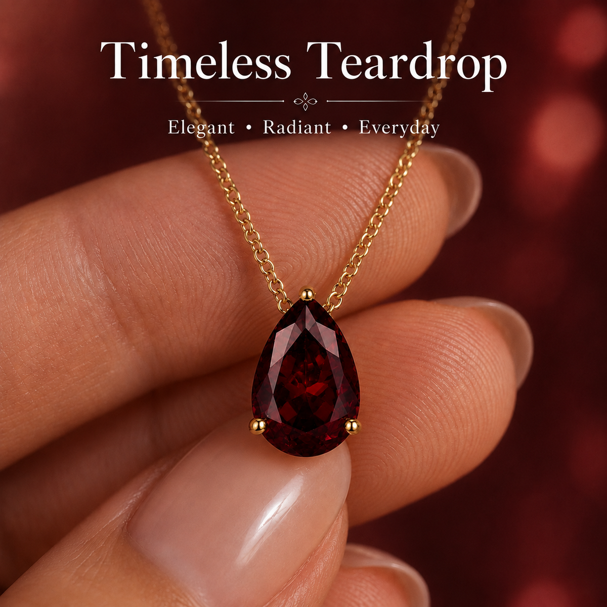 UDROZE January Burgundy teardrop birthstone necklace - pendant detail