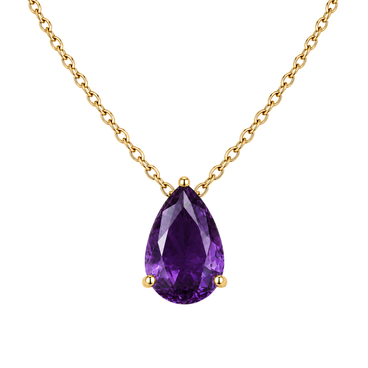 UDROZE February Amethyst Purple teardrop birthstone necklace - main product image
