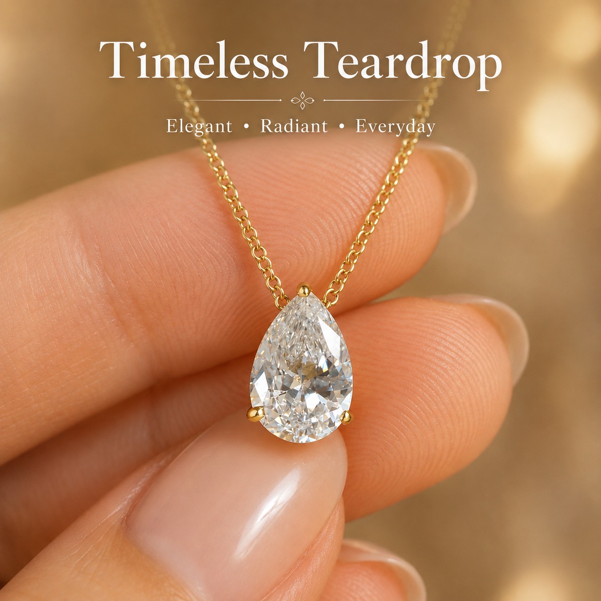 UDROZE April Crystal Clear teardrop birthstone necklace - pendant detail