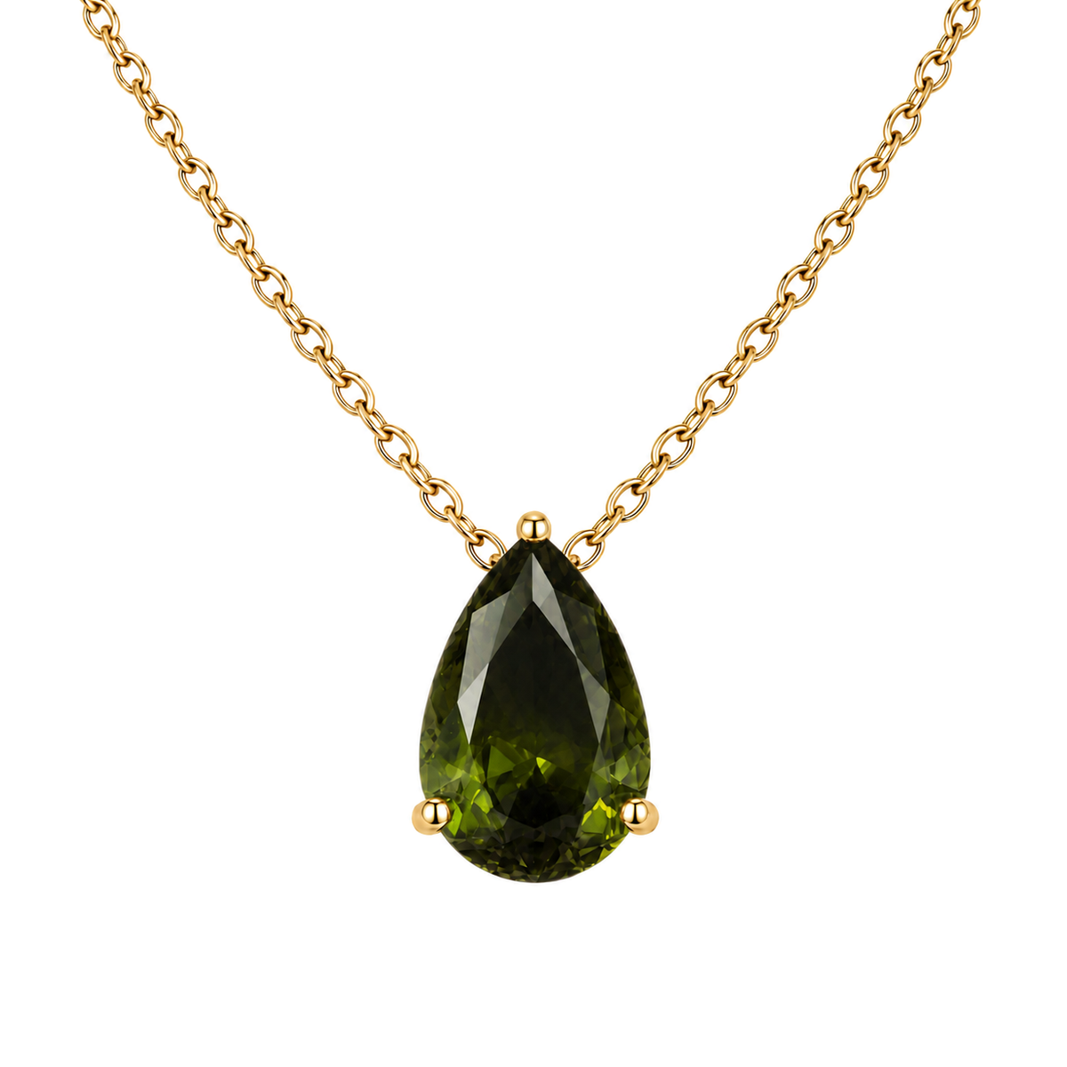 UDROZE August Olive Green teardrop birthstone necklace - main product image