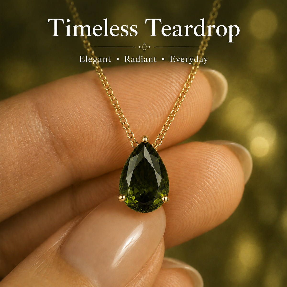 UDROZE August Olive Green teardrop birthstone necklace - pendant detail