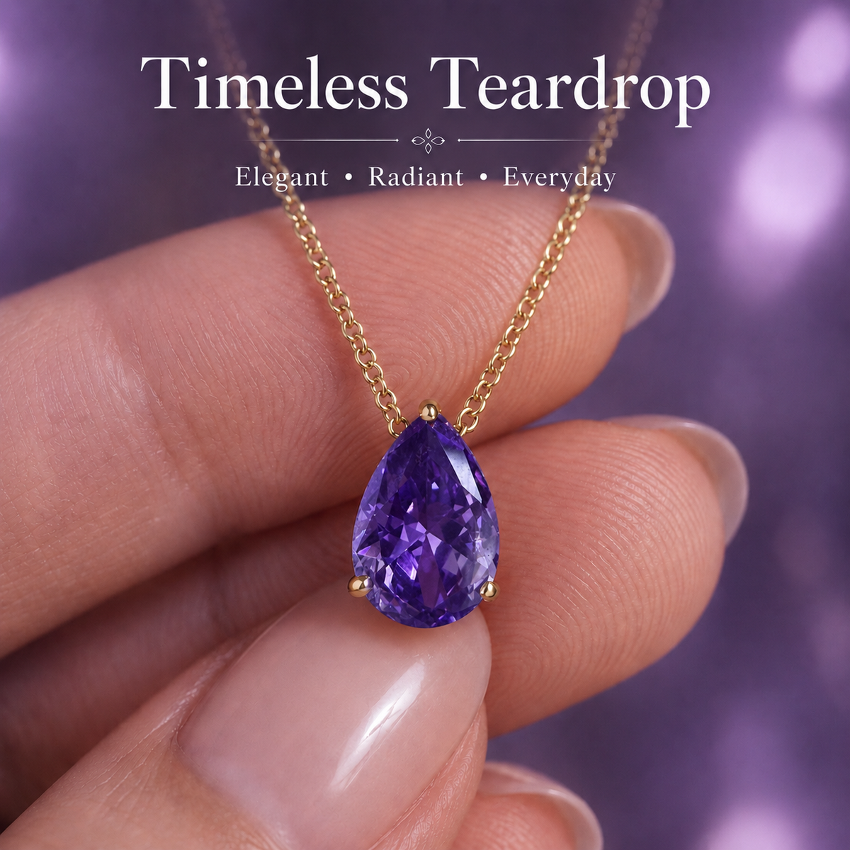 UDROZE December Lavender Purple teardrop birthstone necklace - pendant detail