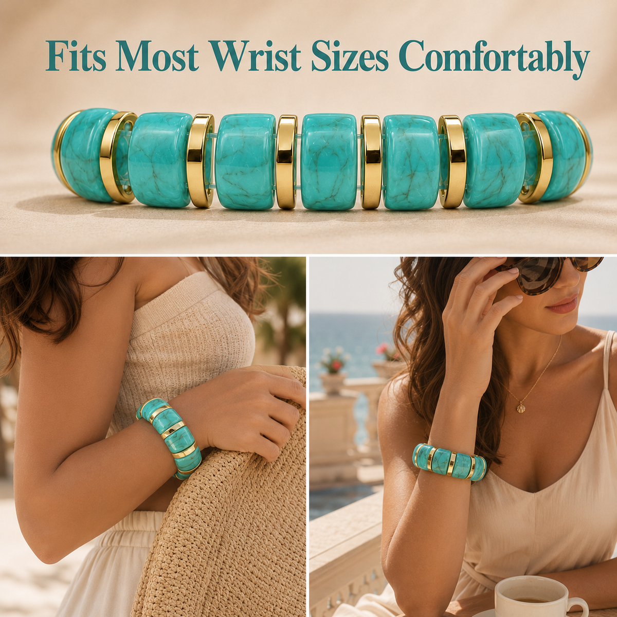 Udroze Turquoise chunky resin stretch bangle bracelet - product detail