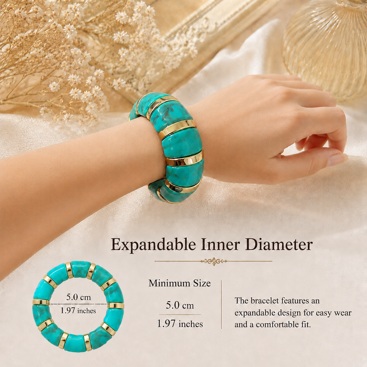 Udroze Turquoise chunky resin stretch bangle bracelet - bracelet dimensions