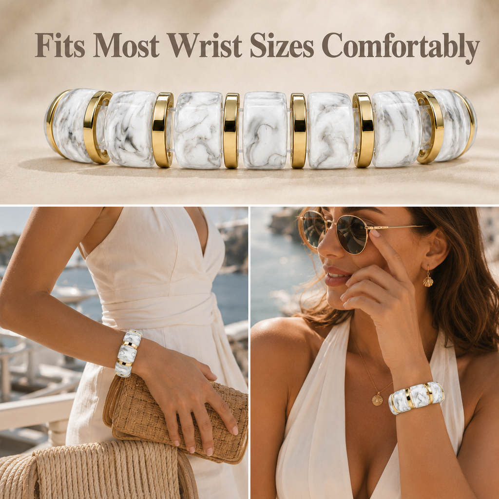 Udroze White chunky resin stretch bangle bracelet - product detail