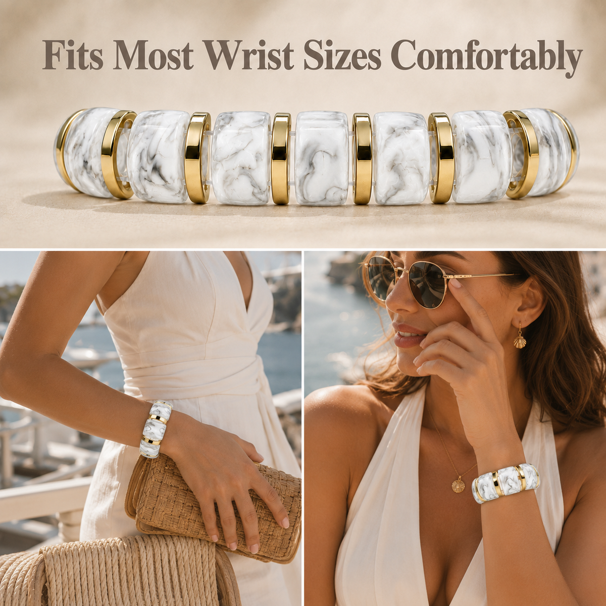 Udroze White chunky resin stretch bangle bracelet - product detail