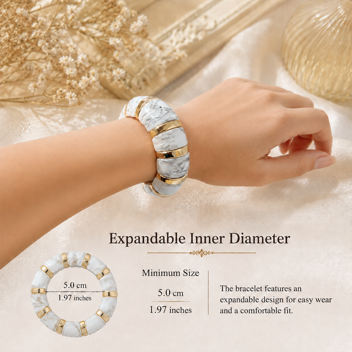 Udroze White chunky resin stretch bangle bracelet - bracelet dimensions
