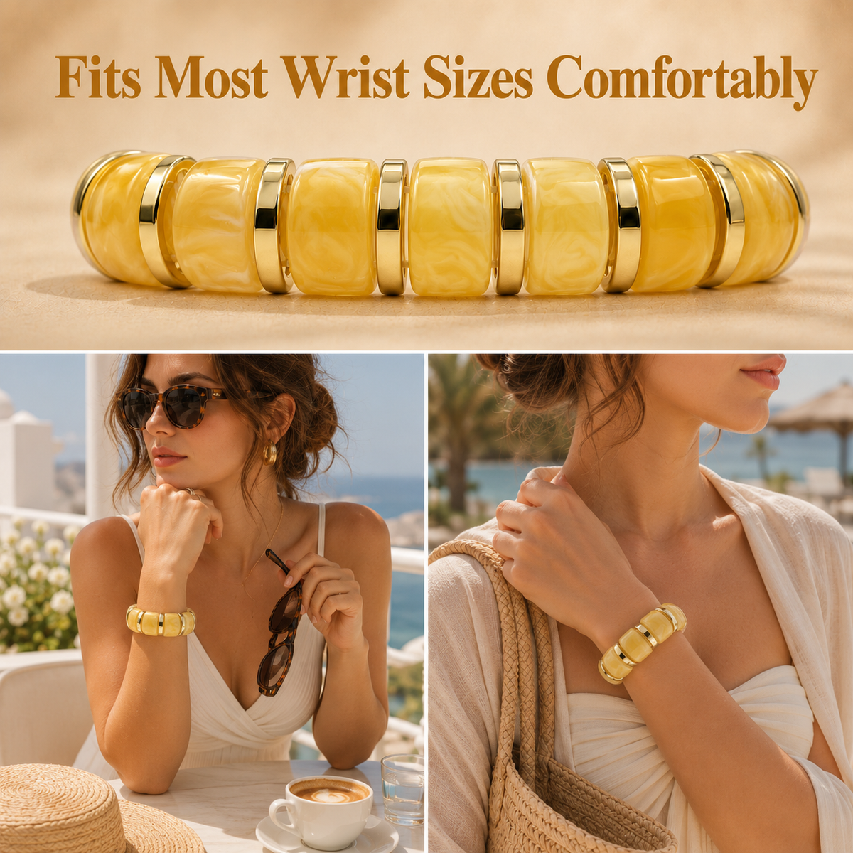 Udroze Yellow chunky resin stretch bangle bracelet - product detail