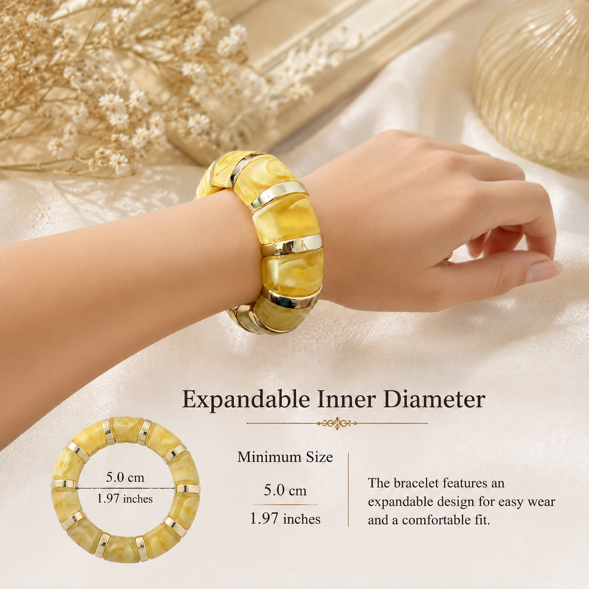 Udroze Yellow chunky resin stretch bangle bracelet - bracelet dimensions