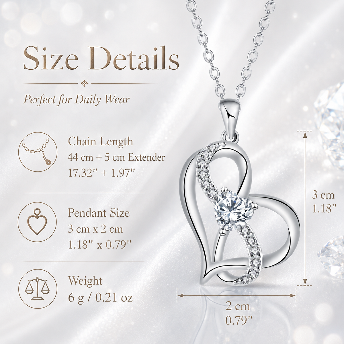 Udroze April Heart Birthstone Necklace for Women Crystal Heart Necklace - image 3