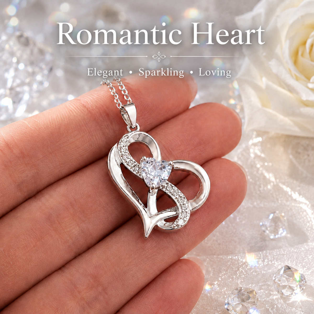 Udroze April Heart Birthstone Necklace for Women Crystal Heart Necklace - image 5