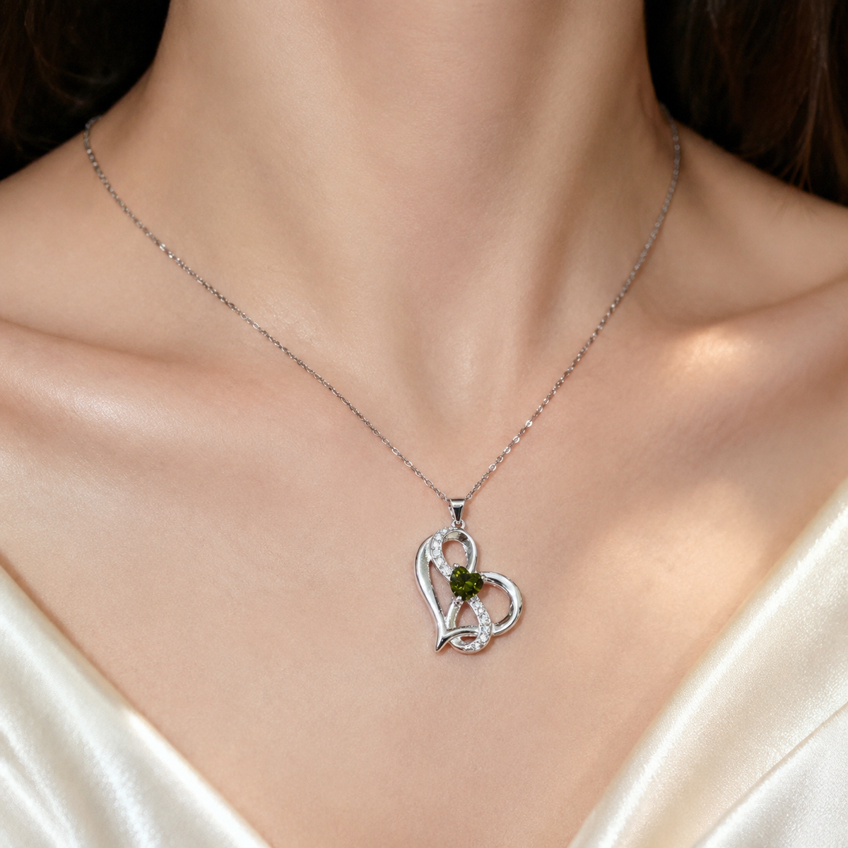 Udroze August Heart Birthstone Necklace for Women Peridot Heart Necklace - image 2