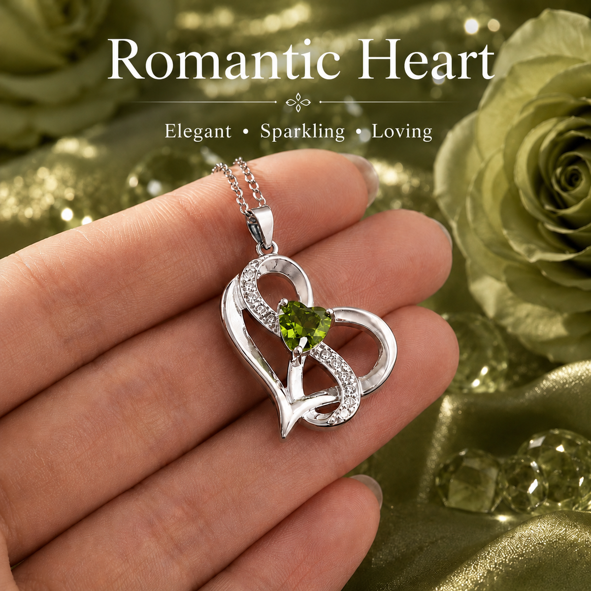 Udroze August Heart Birthstone Necklace for Women Peridot Heart Necklace - image 5