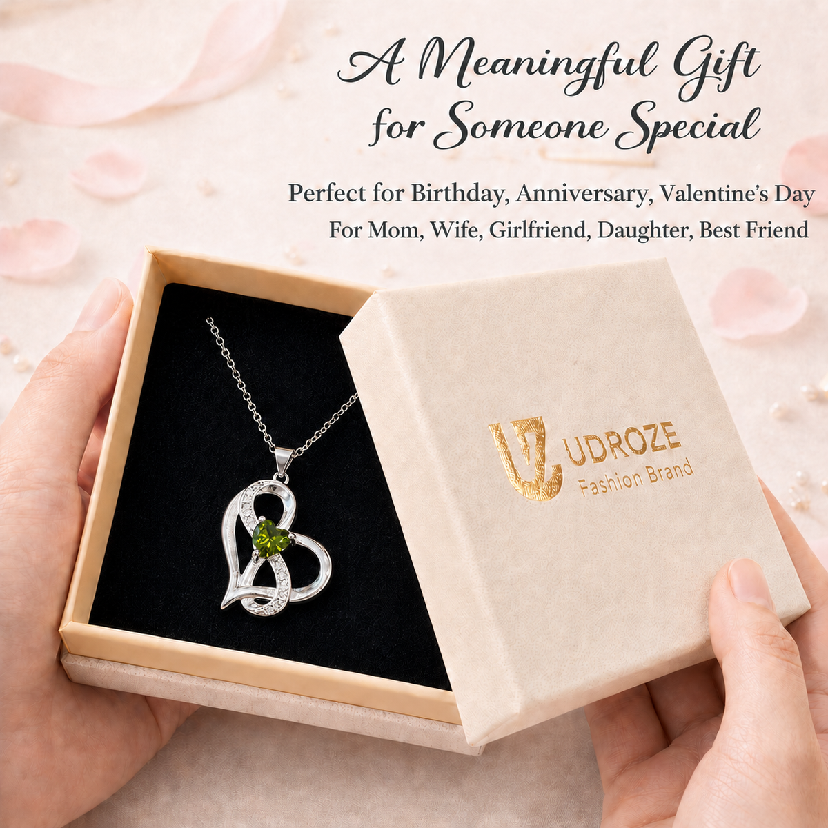 Udroze August Heart Birthstone Necklace for Women Peridot Heart Necklace - image 6